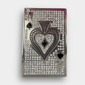 Ace of Spades Rhinestone Bling Belt Buckle 4.25" Wide Casino Novelty Metal Style